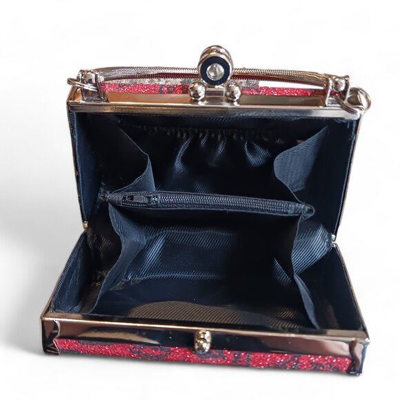 Black Crystal  Lips Two Way  Evening Mini Hand Bag Crossbody - Picture 7 of 12